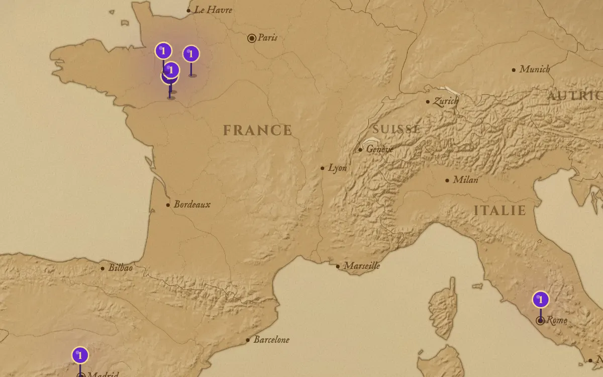L'Atlas : une carte ancienne d'Europe avec des épingles sur les villes d'une vie